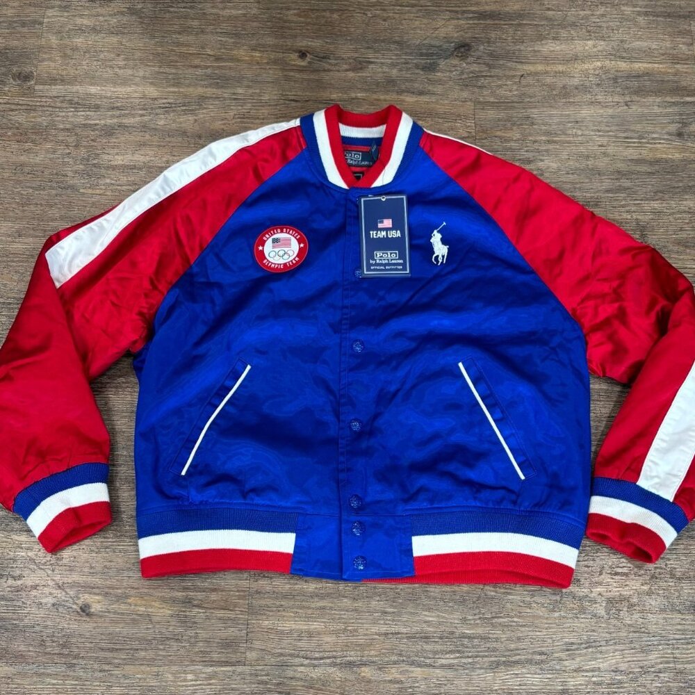 Ralph Lauren Olympics 2024 Team USA Satin Baseball Bomber Jacket L NWT
